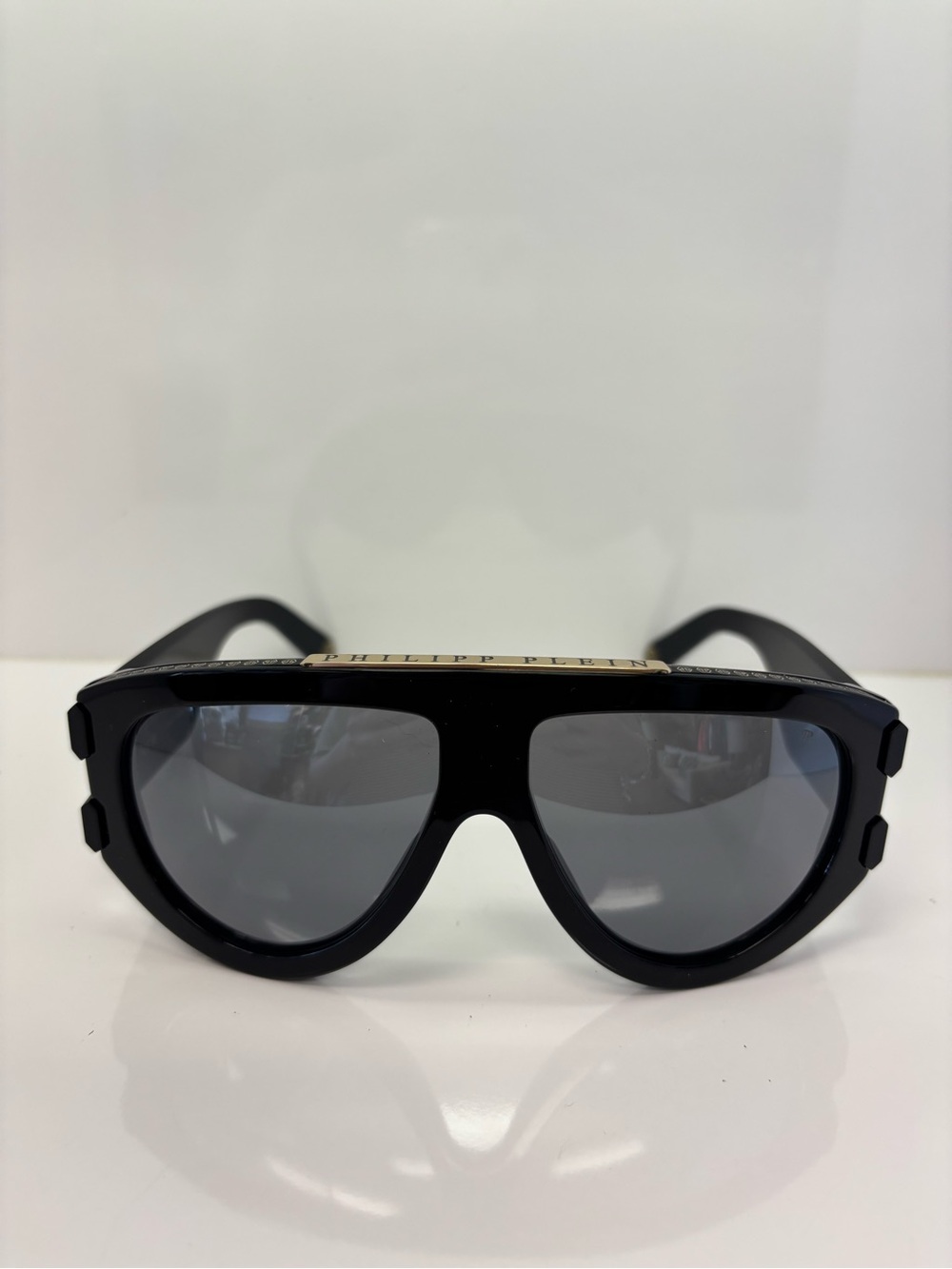 Philipp Plein Black oversized Shield Sunglasses with Gray Lenses